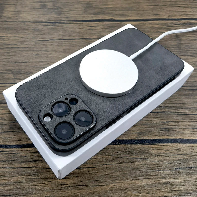 Luxury Leather Case For iPhone, For MagSafe Charging, Full Cover and Camera Lens Protection