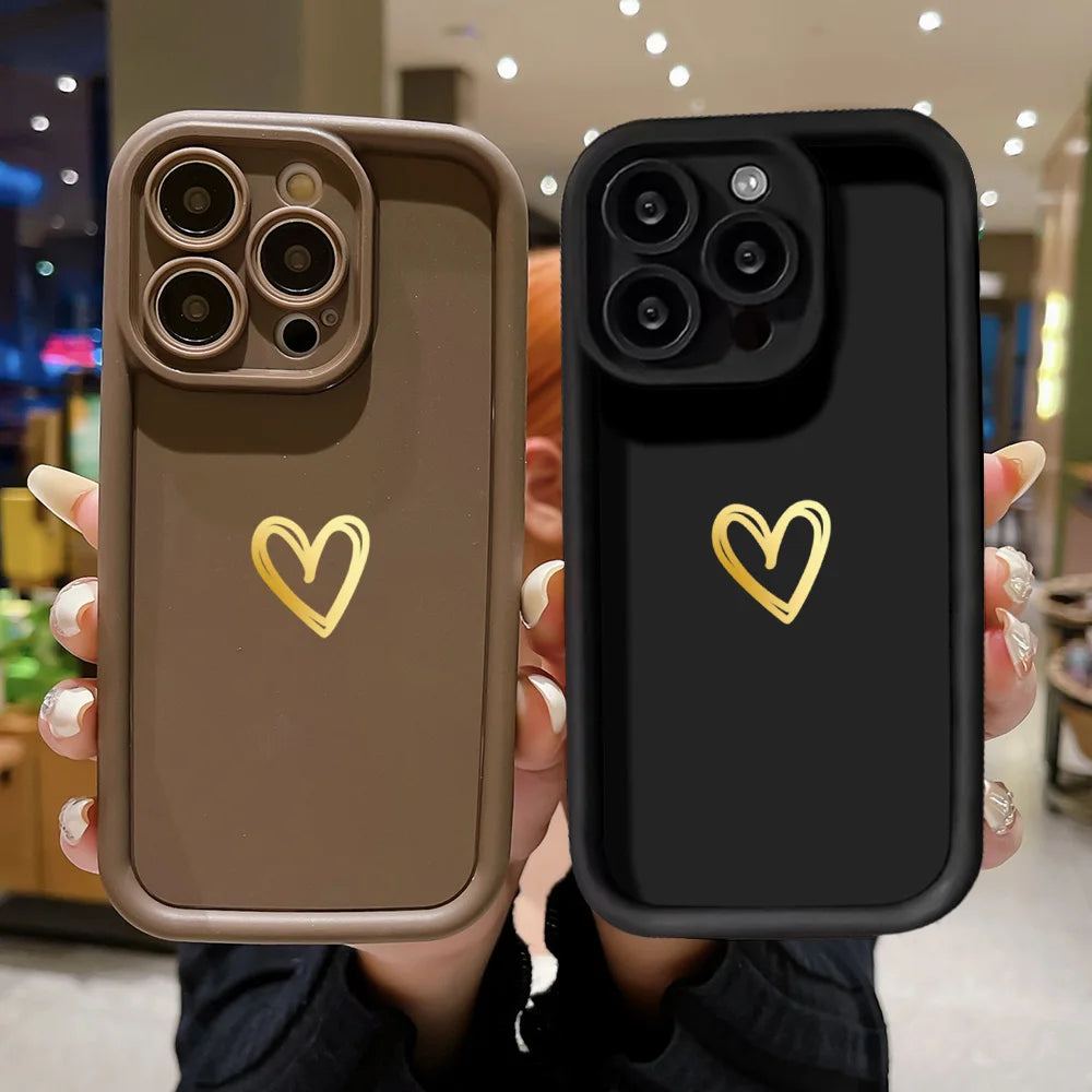 Luxury Love Heart Case For iPhone, High Quality Phone Case, Soft Silicone Phone Bumper with Heart Design, Shockproof Resistant.