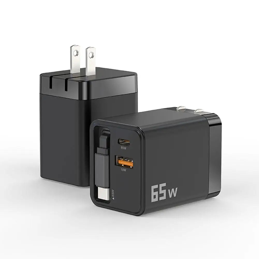 Premium Phone Charger Adapter, Retractable Cable, Fast Charging for iPhone, 65W Power