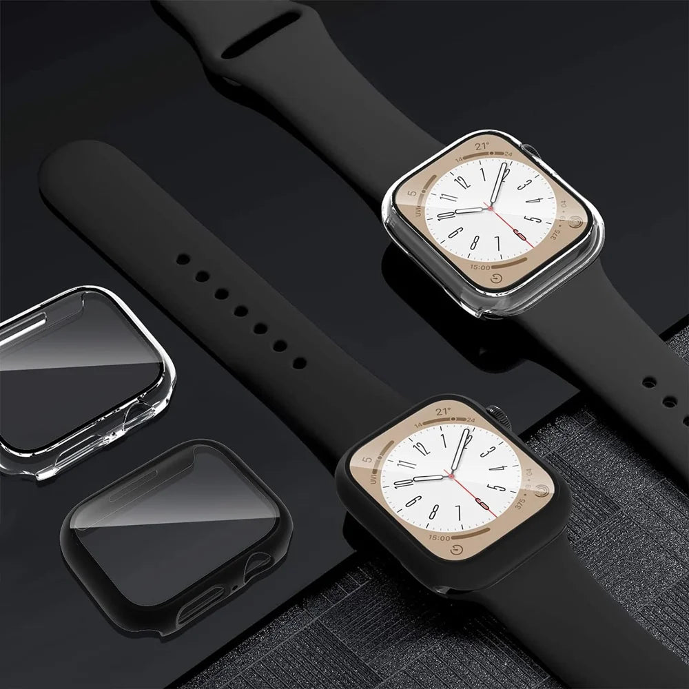 Premium Tempered Glass and Case For Apple Watch, 41mm 45mm 42mm 38mm 44mm 40mm, All Around Screen Protector Case for iWatch