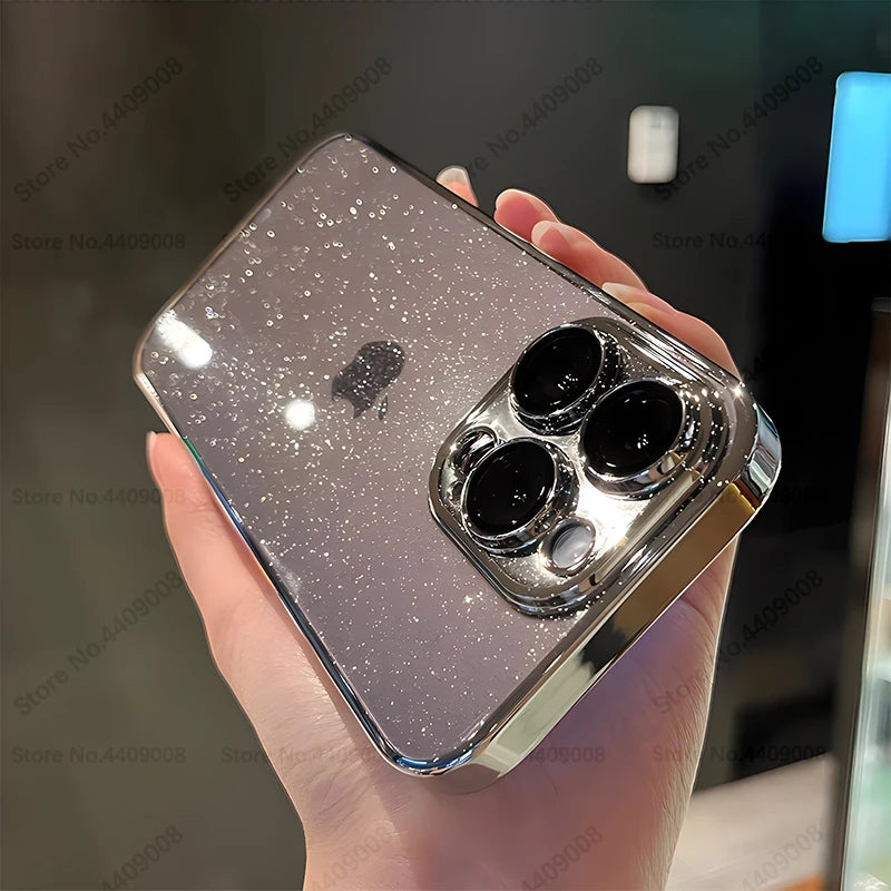Luxury Clear Electroplated Glitter Cases For iPhone, Transparent Case, Shock-proof Protection
