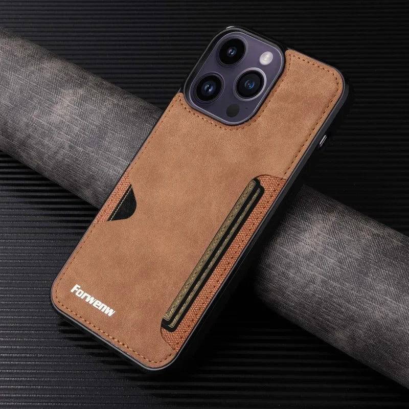 Luxury Leather Case for iPhone with Card Holder Slot, Soft Leather, All Around Protection Phone Case