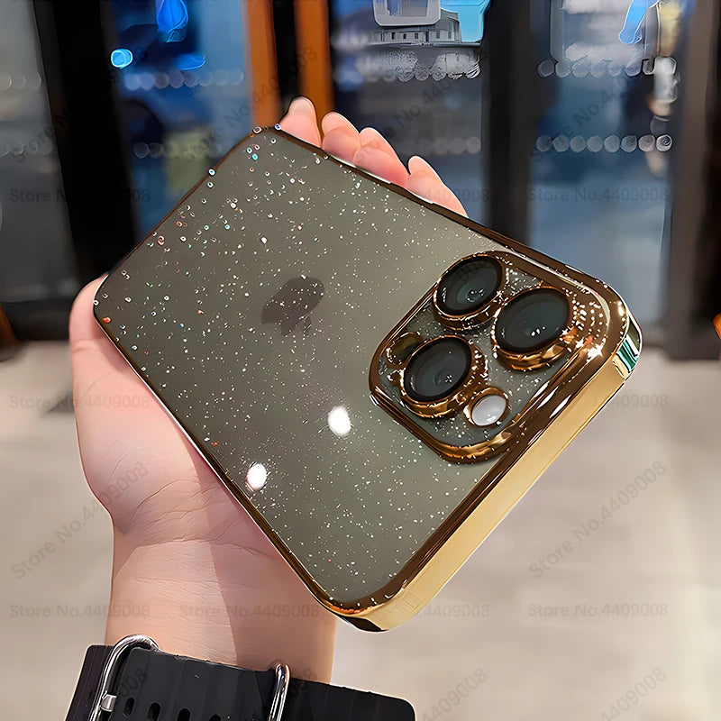 Luxury Clear Electroplated Glitter Cases For iPhone, Transparent Case, Shock-proof Protection