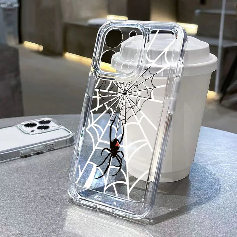 High Quality Silicone Phone Case, Clear Spider Pattern Design, Camera Lens Protection Phone Case, Shock-proof Resistant