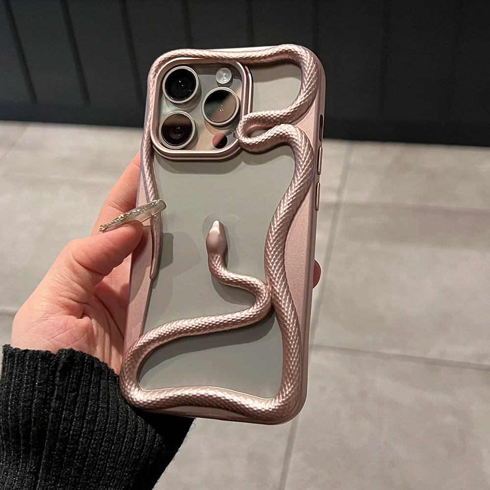 Luxury Plating 3D Snake Phone Case For iPhone, Fashion Creativity, Shockproof Cover, Unique Design