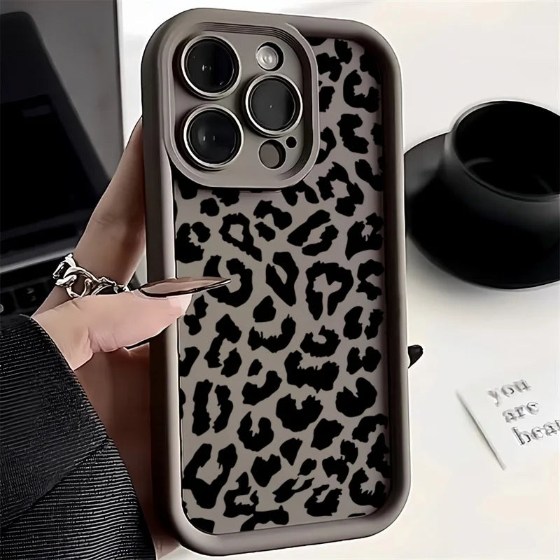 Black Leopard Print Silicone Case For iPhone