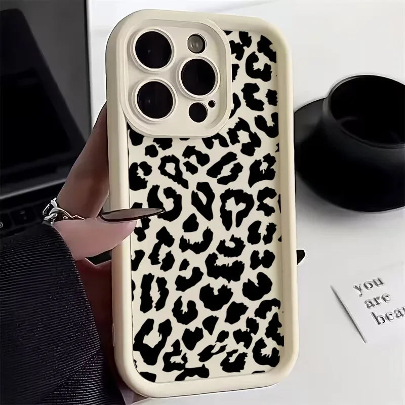 Black Leopard Print Silicone Case For iPhone