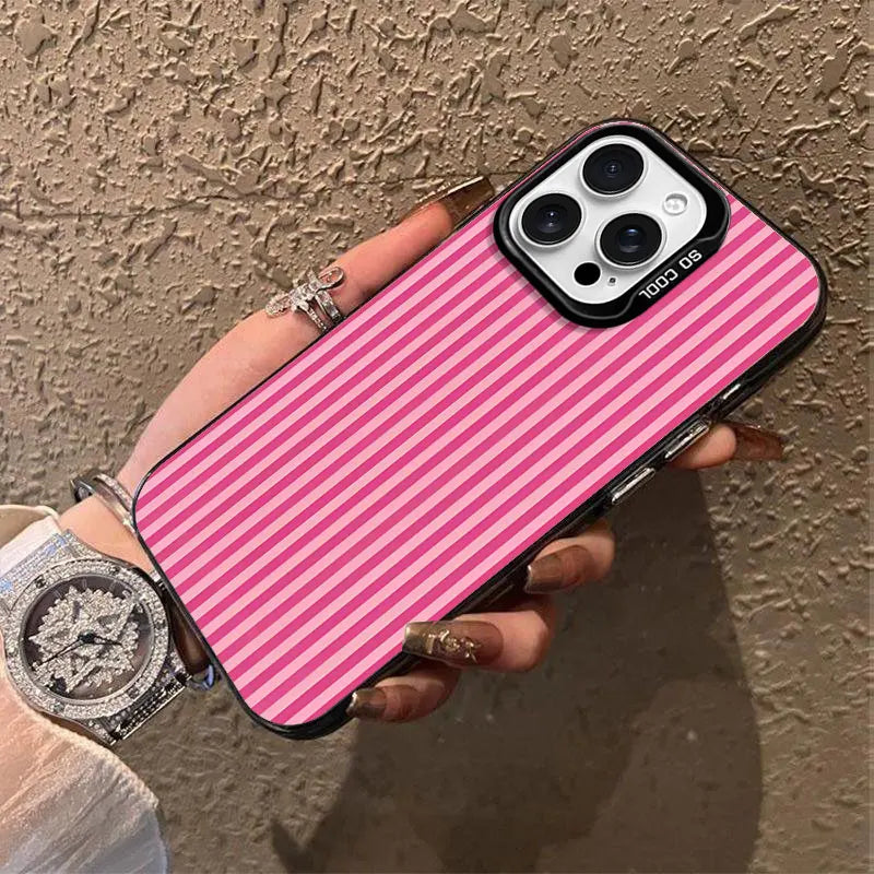Premium Pink Stripes Phone Case For iPhone, Matte Design, Shockproof Back Cover