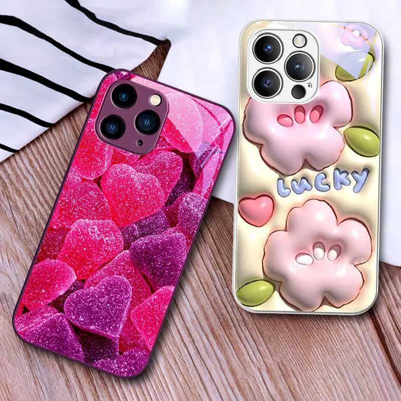 Luxury Glass Case for iPhone, Tempered Glass Phone Case, Camera Lens Protection Phone Case