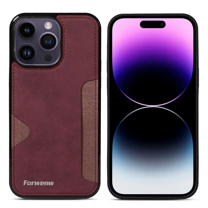 Luxury Leather Case for iPhone with Card Holder Slot, Soft Leather, All Around Protection Phone Case