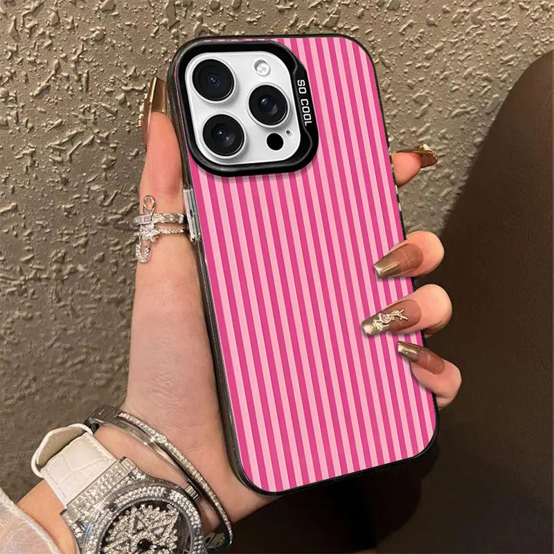 Premium Pink Stripes Phone Case For iPhone, Matte Design, Shockproof Back Cover
