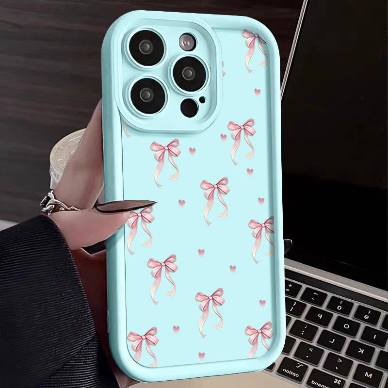 High Quality Shockproof Resistant iPhone Case, Pink Bow Printed Case For iPhone, Soft Silicone Material