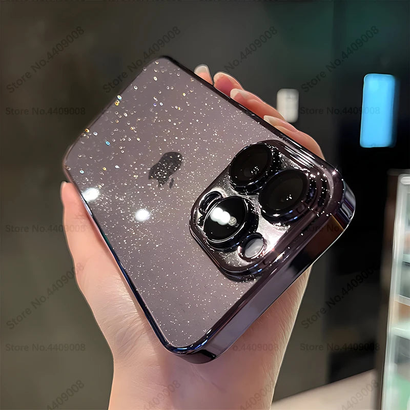 Luxury Clear Electroplated Glitter Cases For iPhone, Transparent Case, Shock-proof Protection