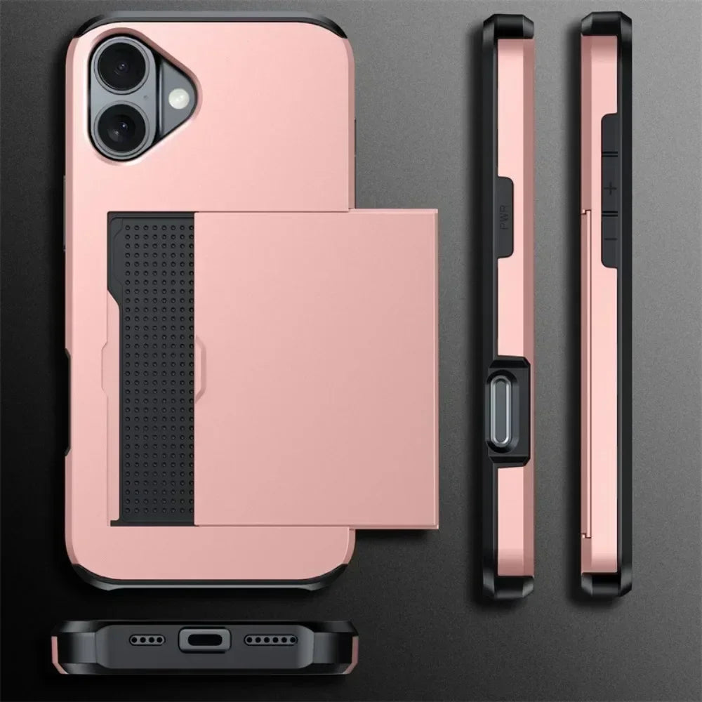 Premium iPhone Case Cover with Wallet Card Holder Slot, Shockproof Resistant Phone Case