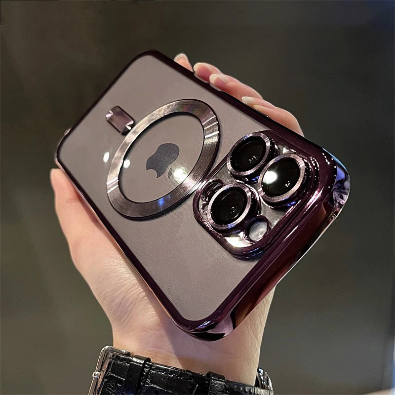 Luxury Plating iPhone Case, Magsafe Wireless Charge Case For iPhone 16 15 14 Plus 13 12 11, Clear Soft Magnetic Cover