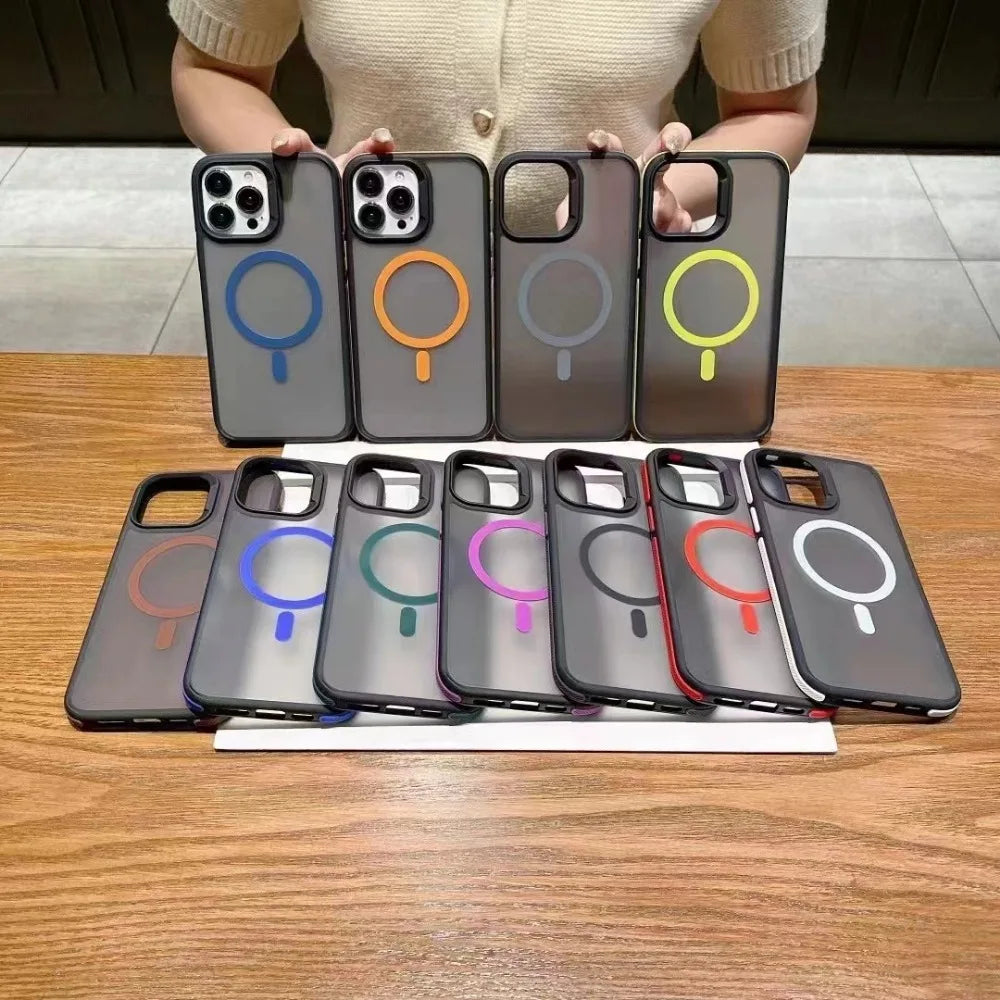Luxury Magnetic and Magsafe Phone Case for iPhone, Translucent Material, Shockproof Case, Wireless and Magnetic Charging