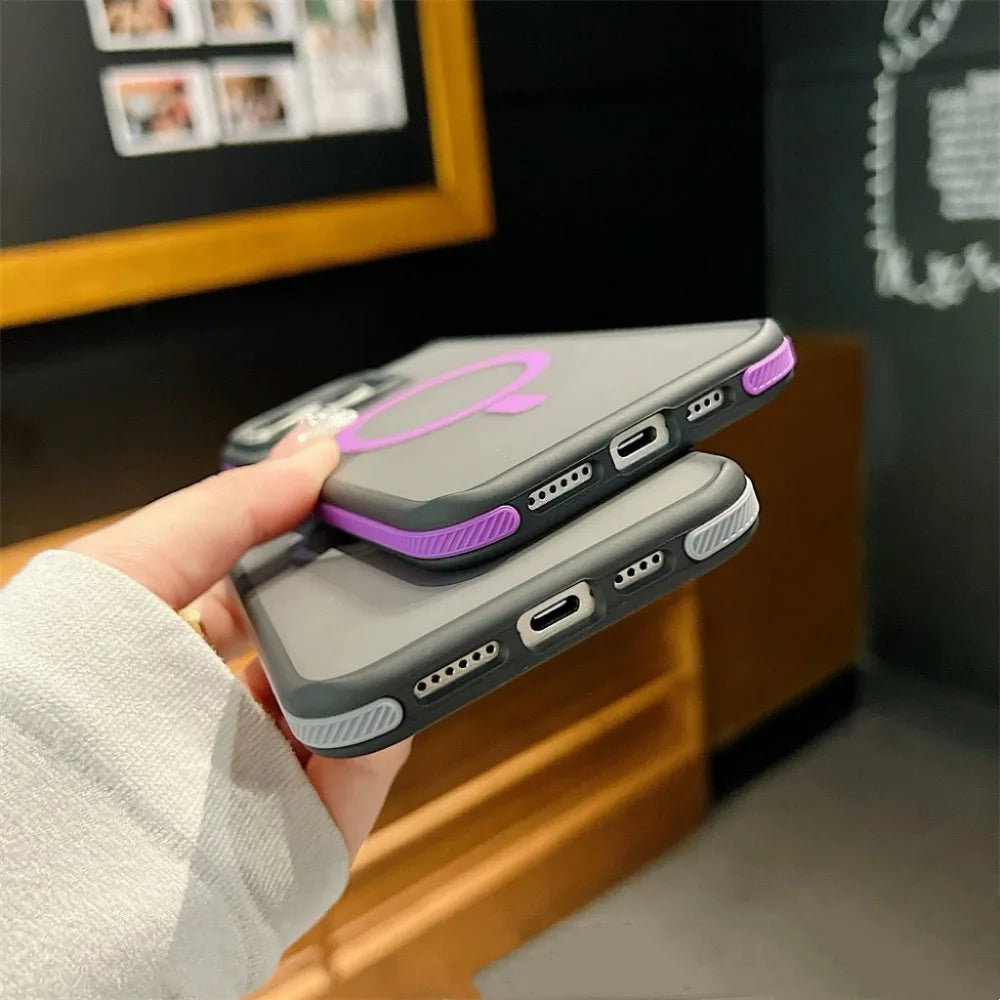 Luxury Magnetic and Magsafe Phone Case for iPhone, Translucent Material, Shockproof Case, Wireless and Magnetic Charging