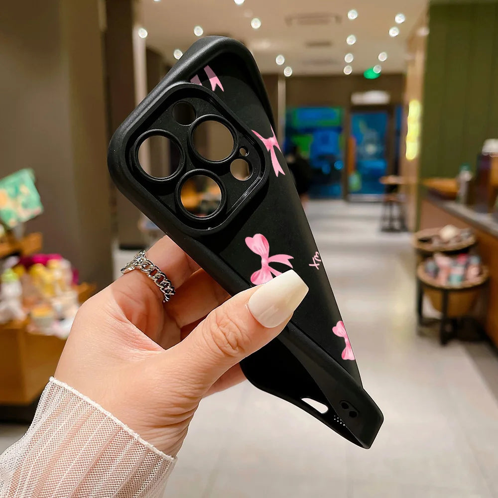 High Quality Silicone Case, Pink Bow Phone Case For iPhone, All Around Protection and Camera Lens Protection Phone Case