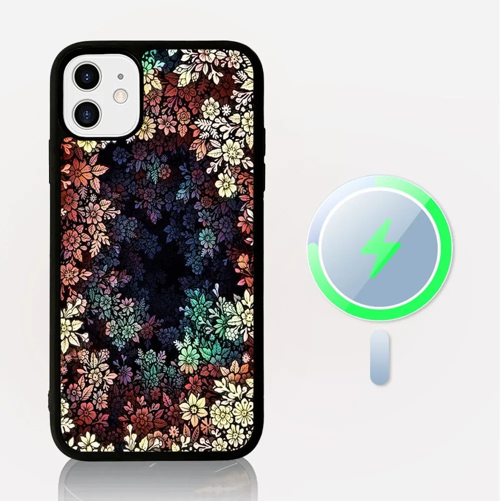 Unique Flower Design Phone Case for iPhone, Mag Safe Magnetic Wireless Charge Case For iPhone