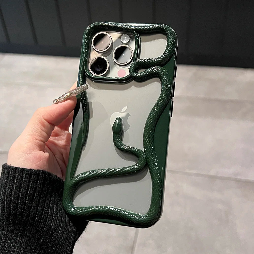 Luxury Plating 3D Snake Phone Case For iPhone, Fashion Creativity, Shockproof Cover, Unique Design