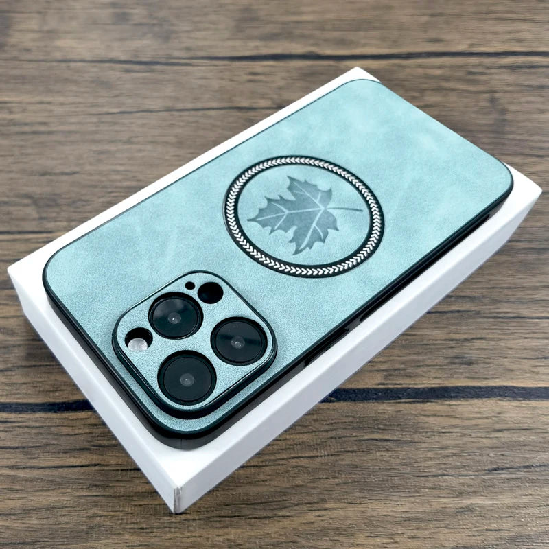 Luxury Leather Case For iPhone, For MagSafe Charging, Full Cover and Camera Lens Protection