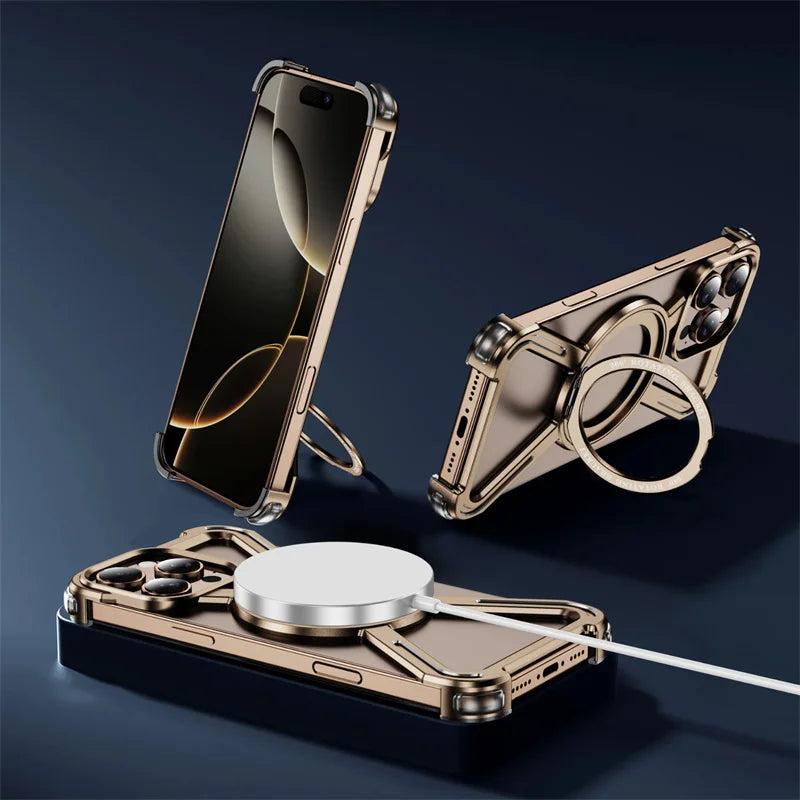 Military Armor Magnetic Phone Case For iPhone, Metal Ring Stand, Shockproof Protection Case, Unique Design