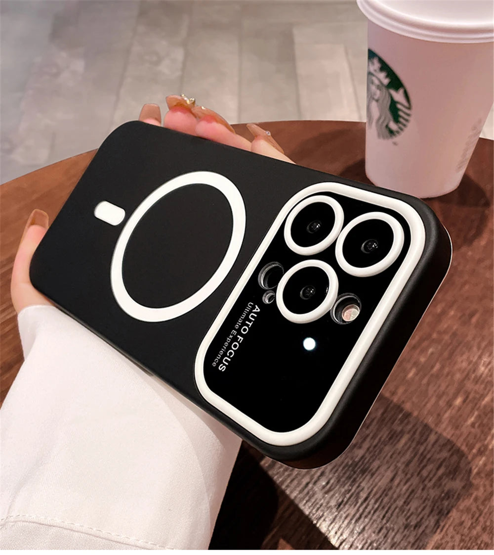Luxury Silicone Case for iPhone, With Camera Lens Cover, Magsafe and Magnetic Charging