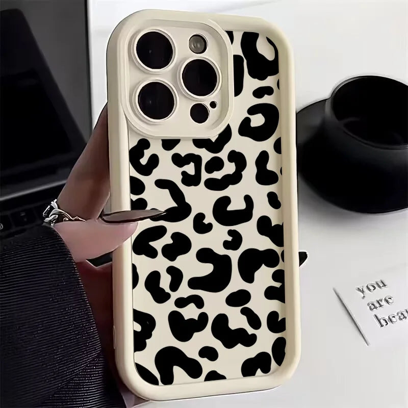 Black Leopard Print Silicone Case For iPhone