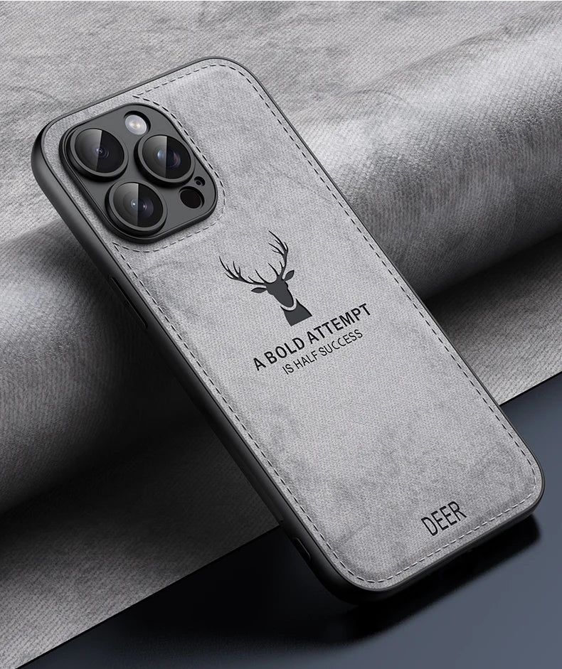 Luxury Deer Leather Deer Case for iPhone, Shockproof Protection Cover, Camera Lens Protection