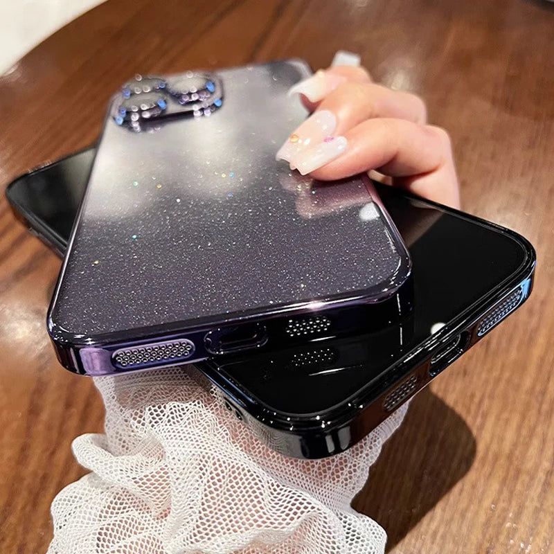 Luxury Clear Electroplated Glitter Cases For iPhone, Transparent Case, Shock-proof Protection