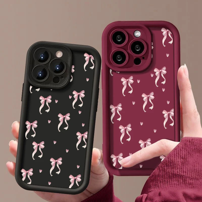 High Quality Shockproof Resistant iPhone Case, Pink Bow Printed Case For iPhone, Soft Silicone Material