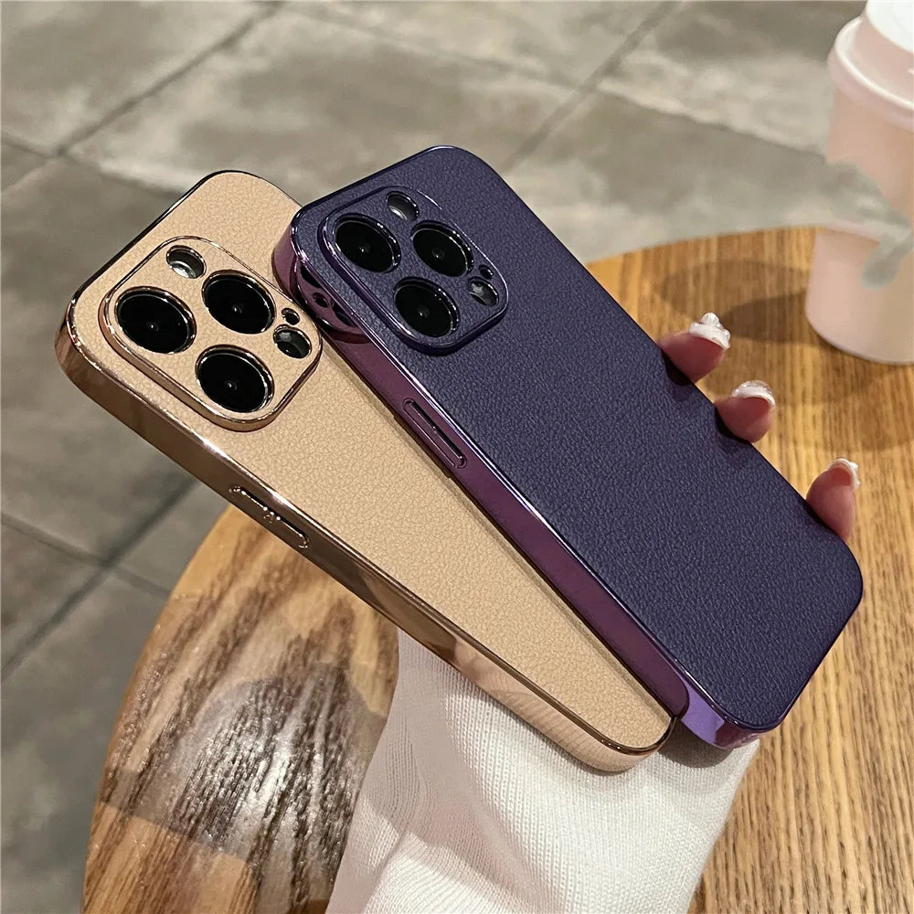 Luxury Lambskin Leather iPhone Case, Premium Shockproof and Camera Protection