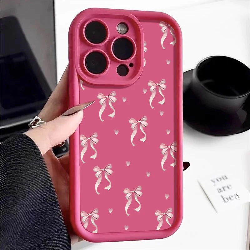 High Quality Shockproof Resistant iPhone Case, Pink Bow Printed Case For iPhone, Soft Silicone Material