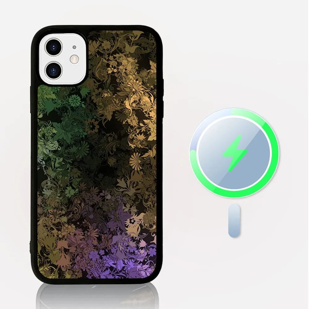 Unique Flower Design Phone Case for iPhone, Mag Safe Magnetic Wireless Charge Case For iPhone