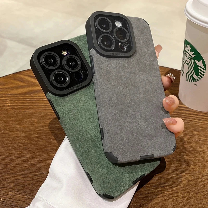 High Quality Silicone Leather Phone Case For iPhone 15 16 12 11 14, Camera Lens Protection Bumper Full Cover