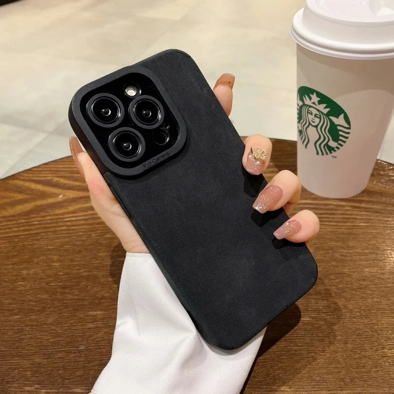 High Quality Silicone Leather Phone Case For iPhone 15 16 12 11 14, Camera Lens Protection Bumper Full Cover