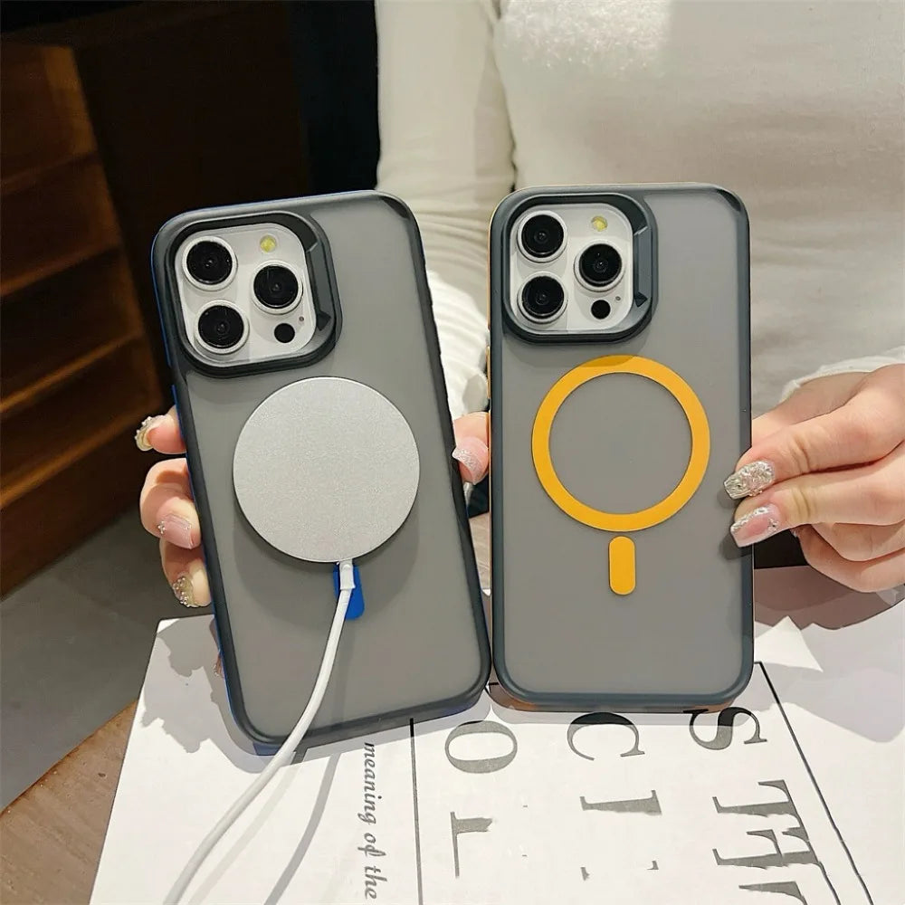 Luxury Magnetic and Magsafe Phone Case for iPhone, Translucent Material, Shockproof Case, Wireless and Magnetic Charging