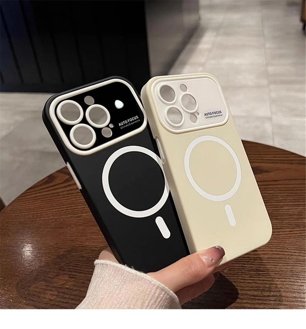 Luxury Silicone Case for iPhone, With Camera Lens Cover, Magsafe and Magnetic Charging