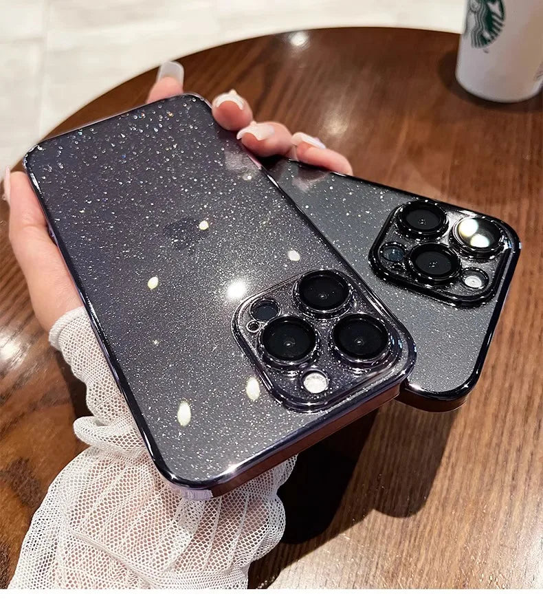 Luxury Clear Electroplated Glitter Cases For iPhone, Transparent Case, Shock-proof Protection