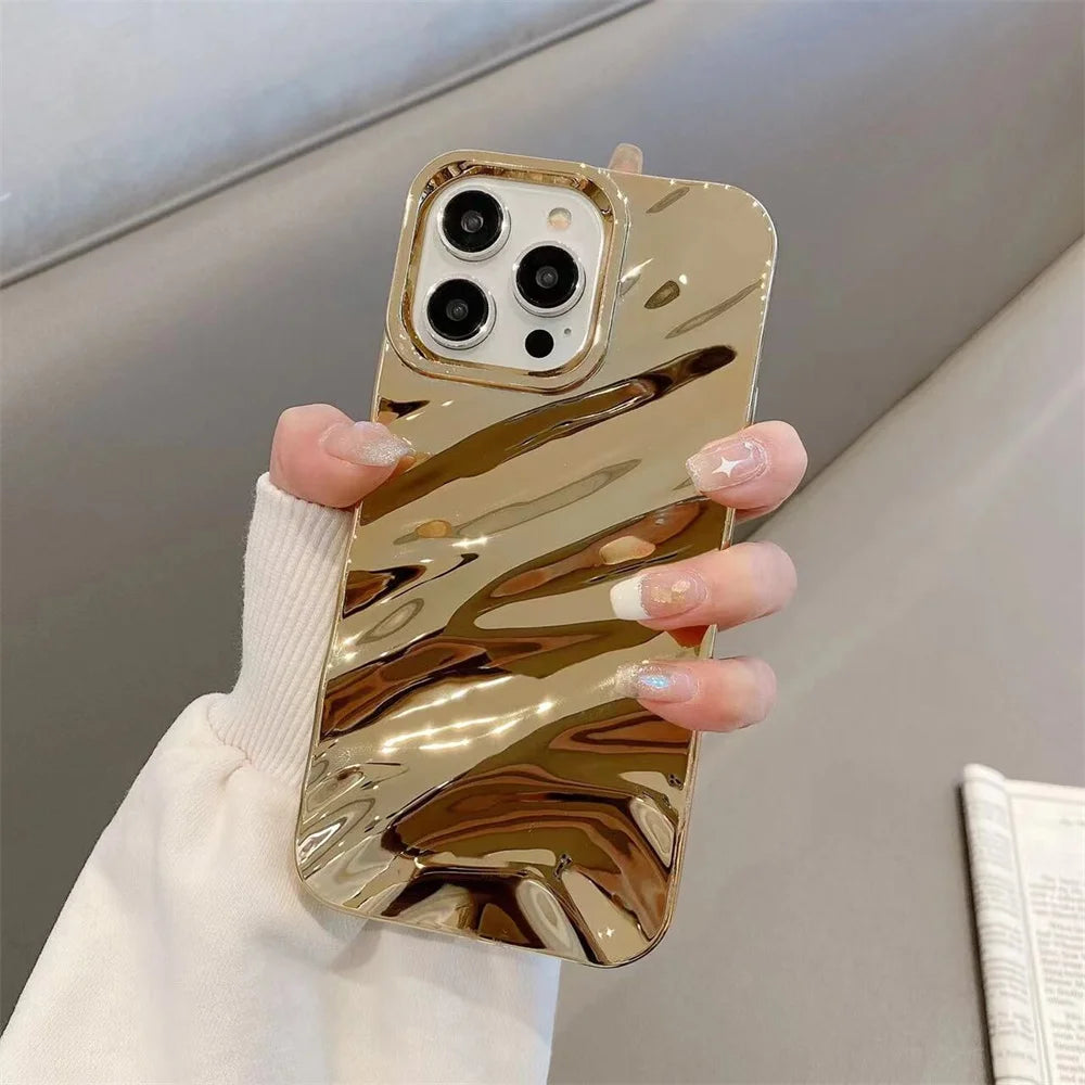 Luxury 3D Wave Glossy Case For iPhone, Bright Bumper Cover, Shockproof Resistant
