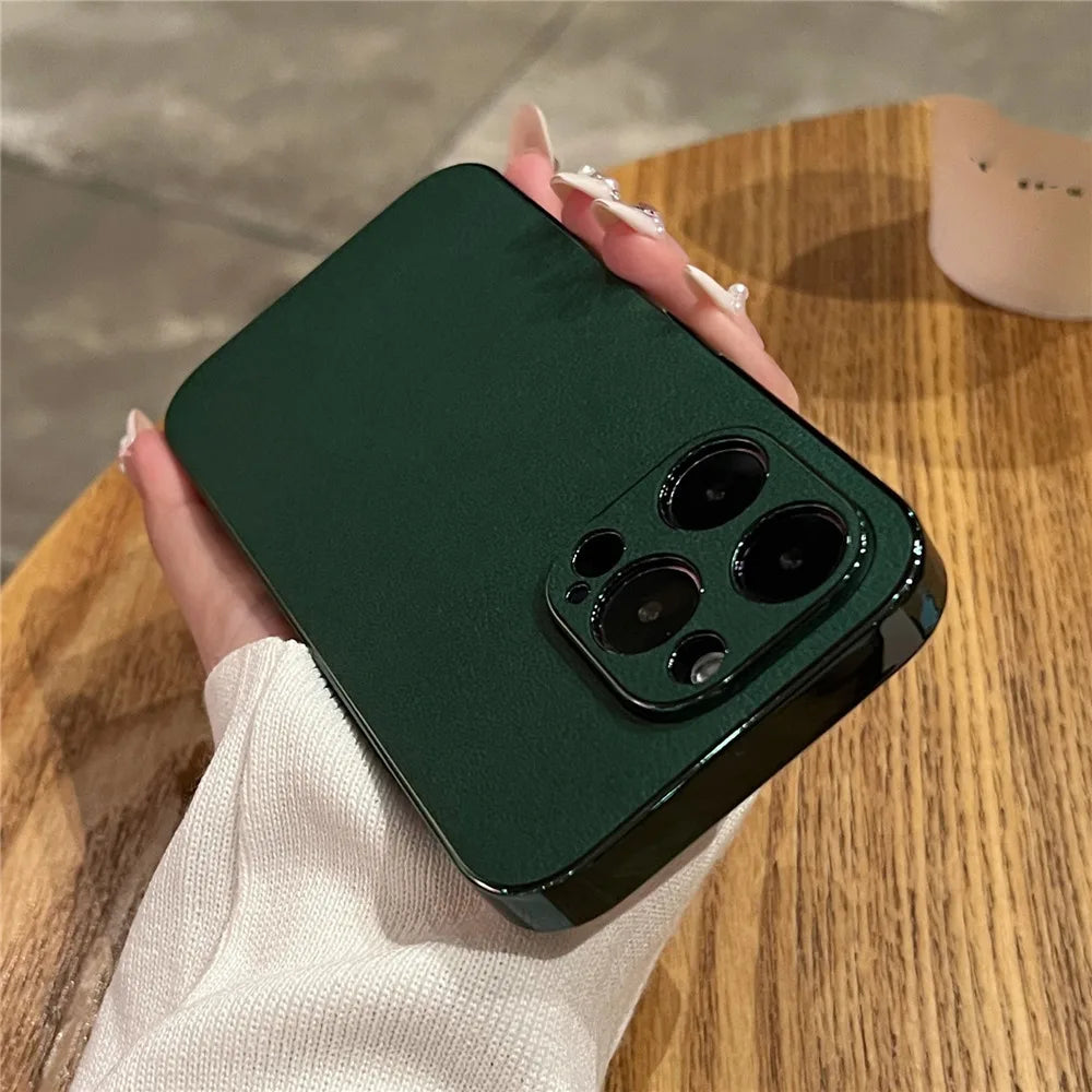 Luxury Lambskin Leather iPhone Case, Premium Shockproof and Camera Protection