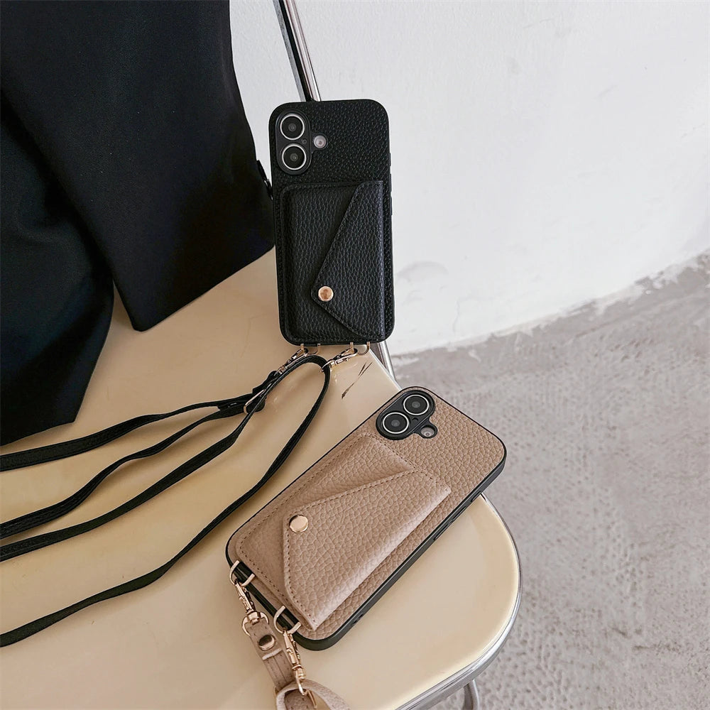 High Quality Crossbody Leather Phone Case For iPhone with Wallet Card Holder Cover, All Around Protection Case.