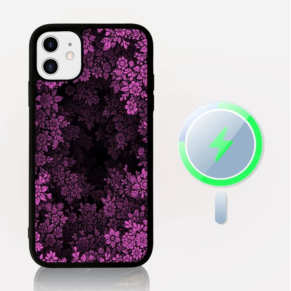Unique Flower Design Phone Case for iPhone, Mag Safe Magnetic Wireless Charge Case For iPhone