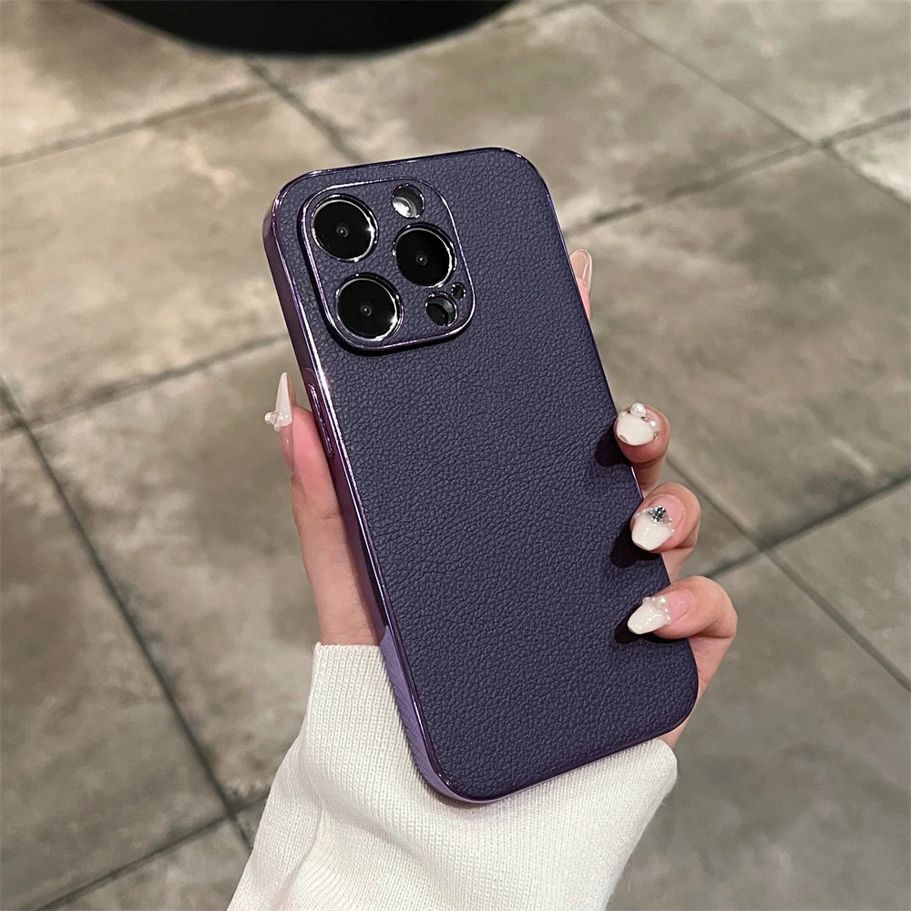 Luxury Lambskin Leather iPhone Case, Premium Shockproof and Camera Protection