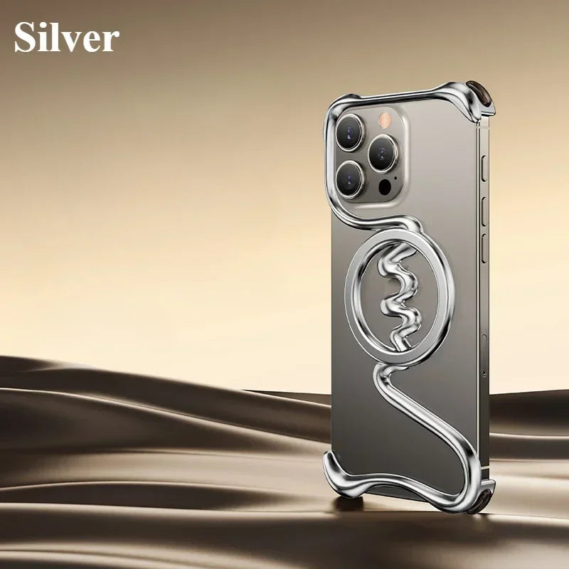High Quality Minimalist Phone Case for iPhone with Mag Safe Metal Frameless Bumper, Military Shockproof Protector Cover