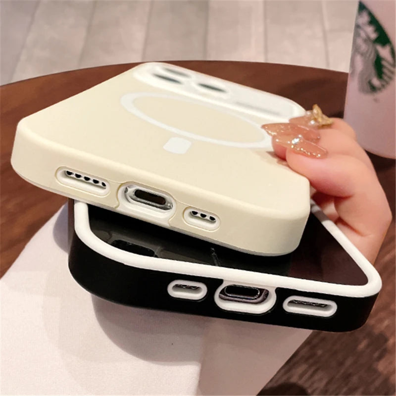 Luxury Silicone Case for iPhone, With Camera Lens Cover, Magsafe and Magnetic Charging