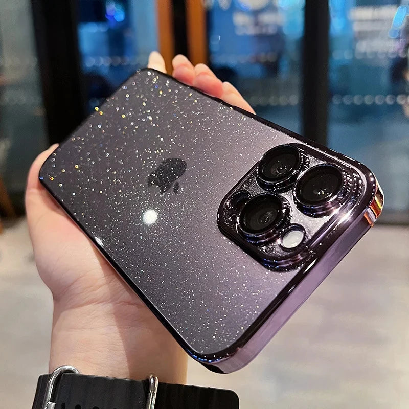 Luxury Clear Electroplated Glitter Cases For iPhone, Transparent Case, Shock-proof Protection