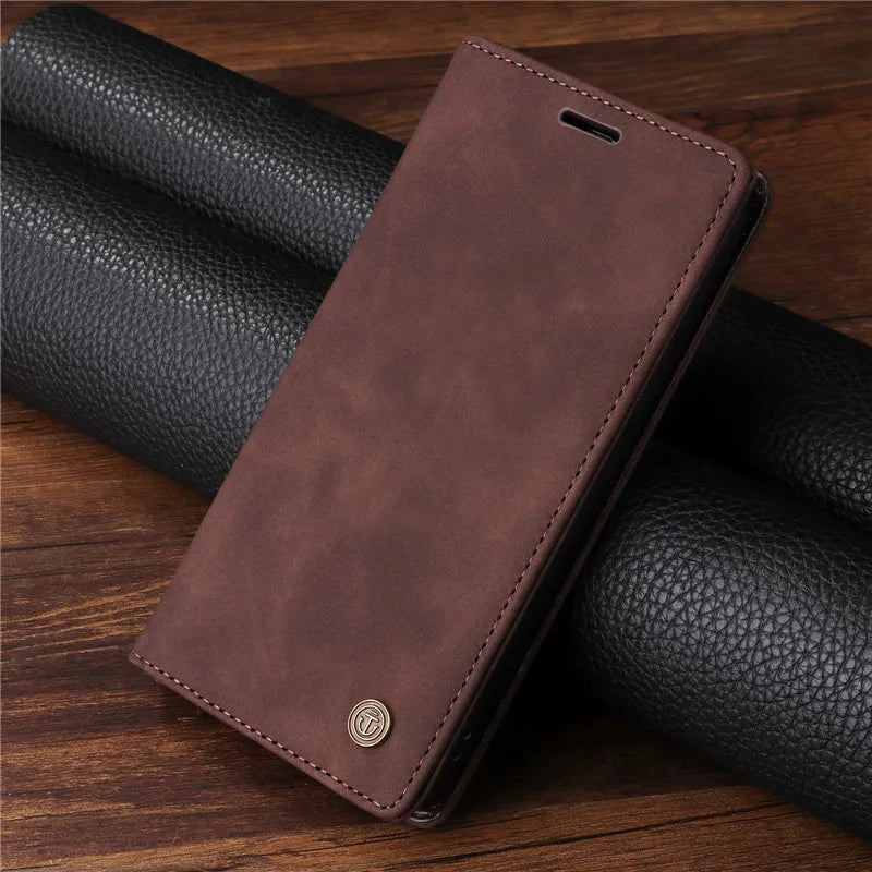 Premium Leather iPhone Case, Magnetic Leather, All Around Protection Phone Case with Card Stand, Shock-proof Resistant