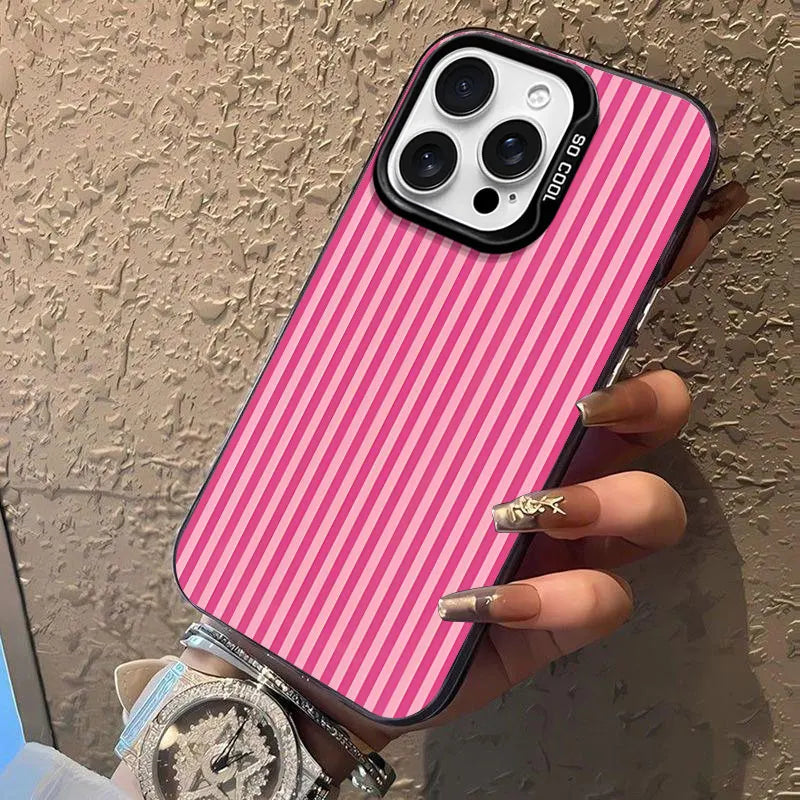 Premium Pink Stripes Phone Case For iPhone, Matte Design, Shockproof Back Cover