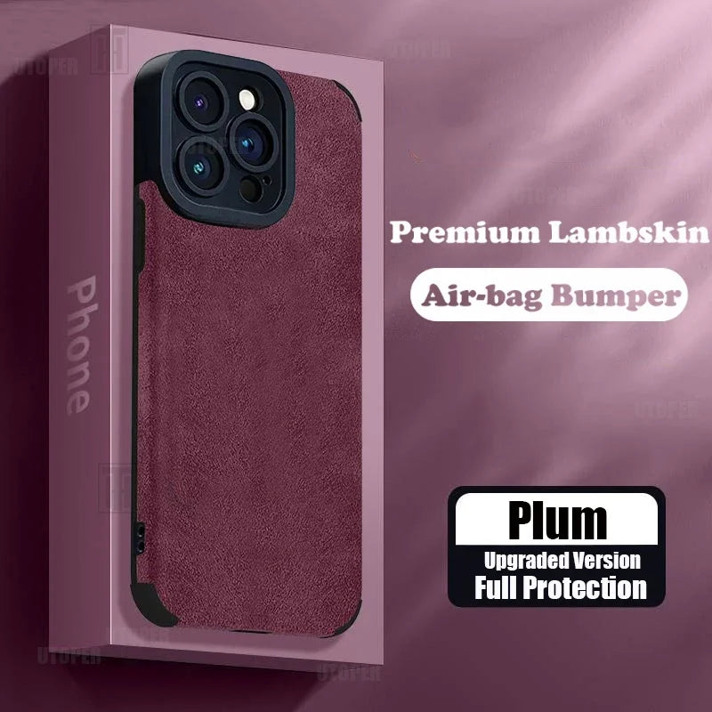 Premium Lambskin Leather iPhone Case, Shockproof Resistant Phone Case For iPhone, All Around Protection Phone Case
